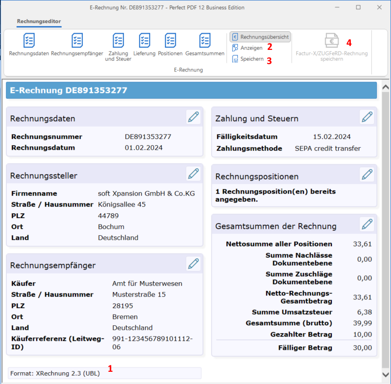 Summen einer E-Rechnung