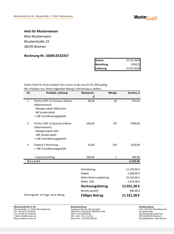Fertiggestellte Rechnung