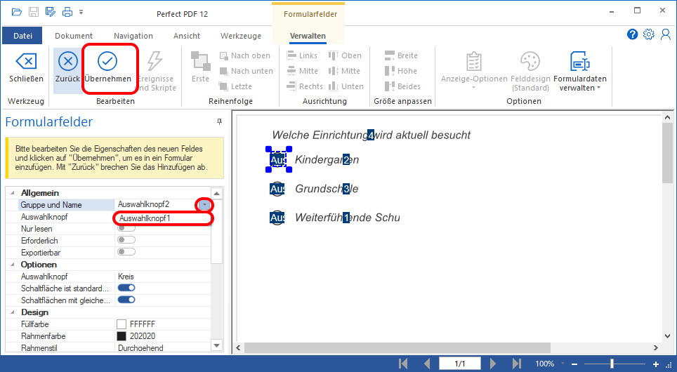Formular Auswahlfeld